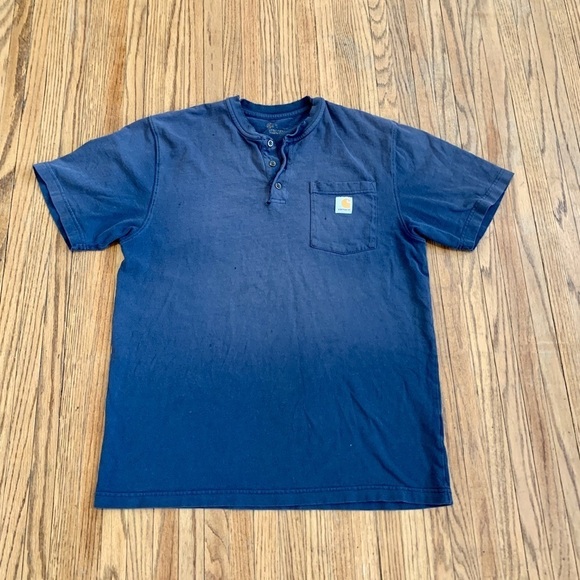 VTG Carhartt Fade Blue Pocket Tee XL Y2K Gorpcore 90 Baggy Shirt thrashed Henley - Picture 1 of 13